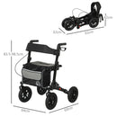 HOMCOM Rollator Walker With Padded Seat, Backrest, All-terrain Wheels