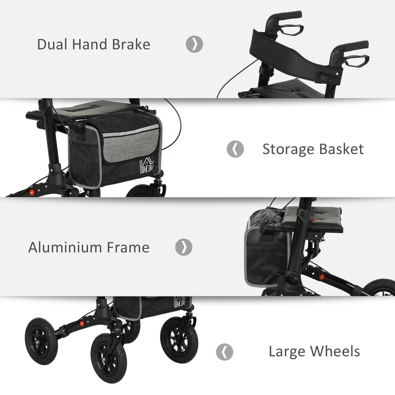 HOMCOM Rollator Walker With Padded Seat, Backrest, All-terrain Wheels