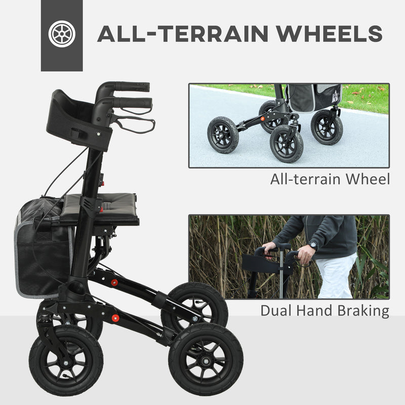 HOMCOM Rollator Walker With Padded Seat, Backrest, All-terrain Wheels