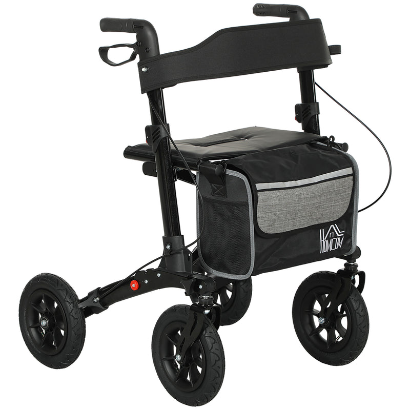 HOMCOM Rollator Walker With Padded Seat, Backrest, All-terrain Wheels