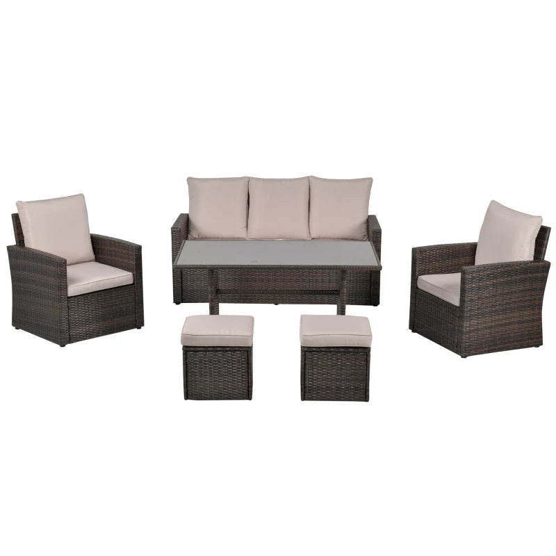 Outsunny Rattan Sofa Sets with Footstool - Brown