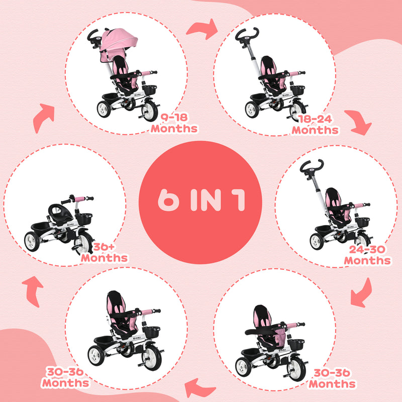 HOMCOM 6 In 1 Trike For Toddler 1-5 Years With Parent Handle