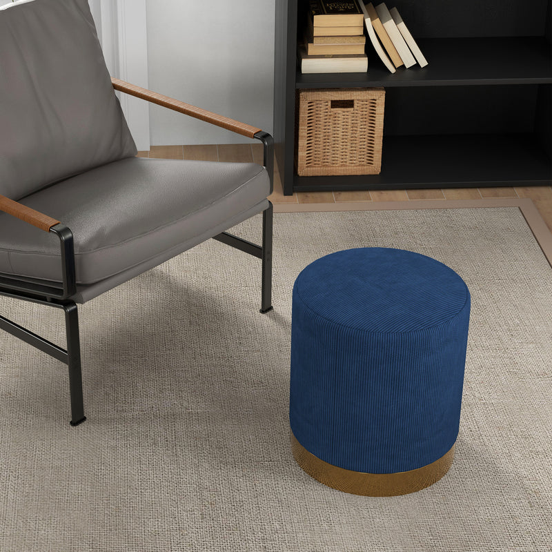 HOMCOM Modern Round Footstool, Fabric Upholstered Foot Rest, Light Brown