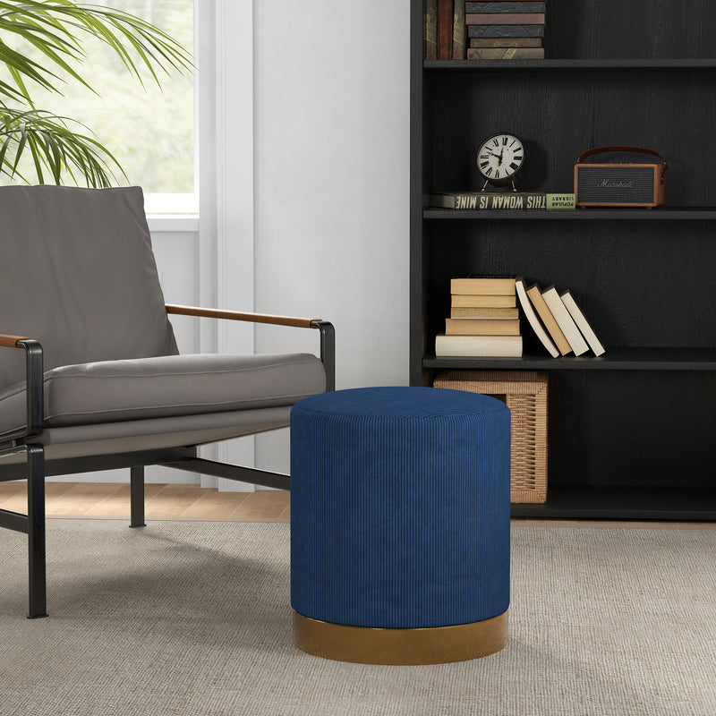 HOMCOM Modern Round Footstool, Fabric Upholstered Foot Rest, Light Brown