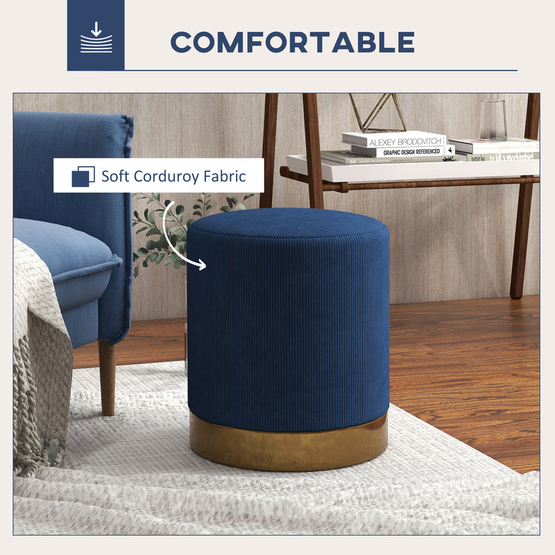 HOMCOM Modern Round Footstool, Fabric Upholstered Foot Rest, Light Brown
