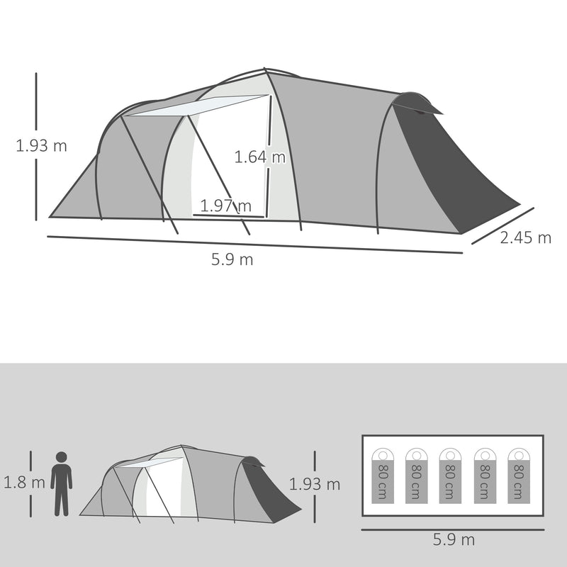 Outsunny 4-6 Person Camping Tent with 2 Bedroom, Living Area and Vestibule