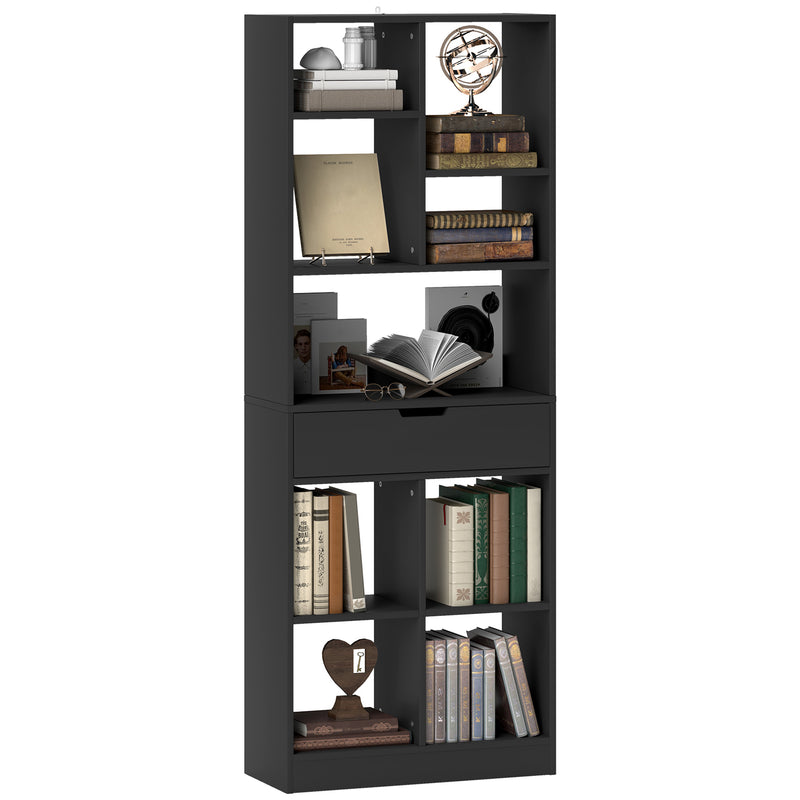 HOMCOM Freestanding Bookcase Display Shelf with Drawer for Home Office