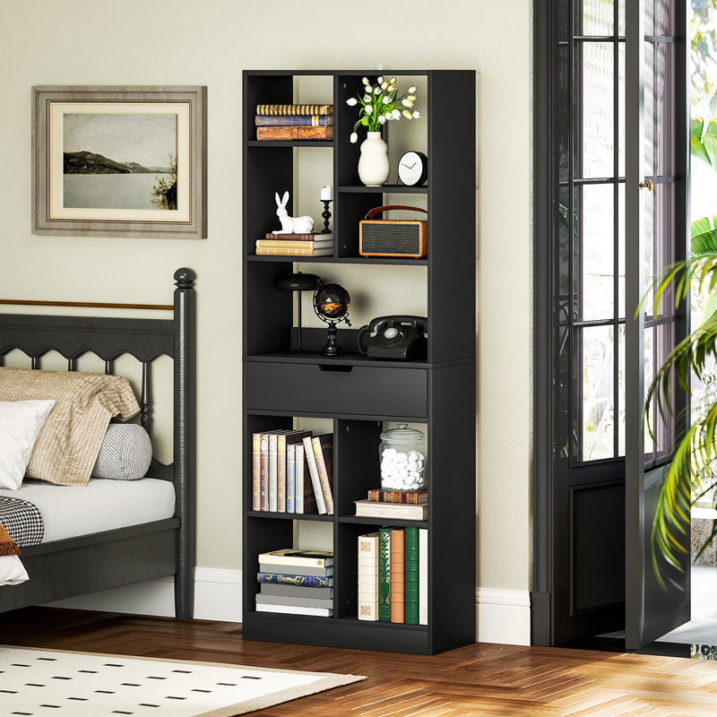 HOMCOM Freestanding Bookcase Display Shelf with Drawer for Home Office