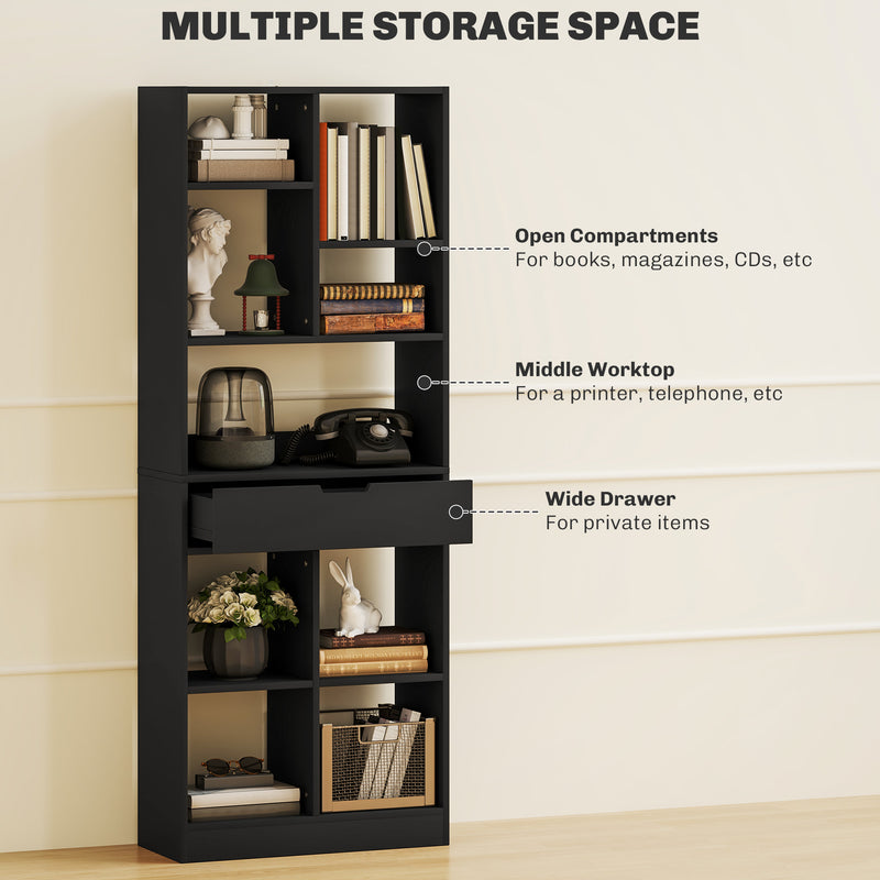 HOMCOM Freestanding Bookcase Display Shelf with Drawer for Home Office