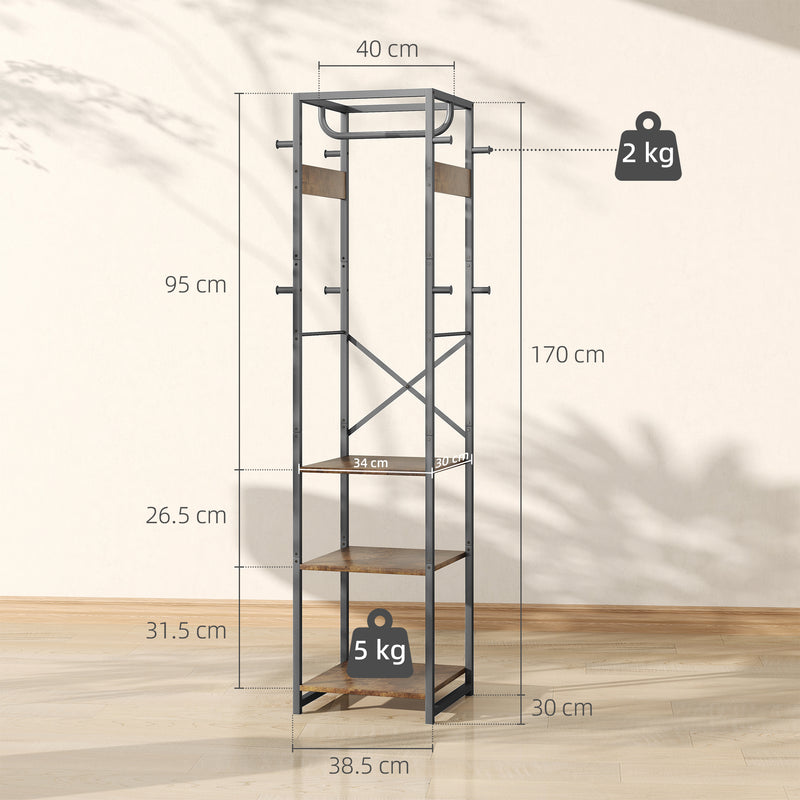 HOMCOM Clothes Rail With Storage Shelf And Hooks, Clothes Rack