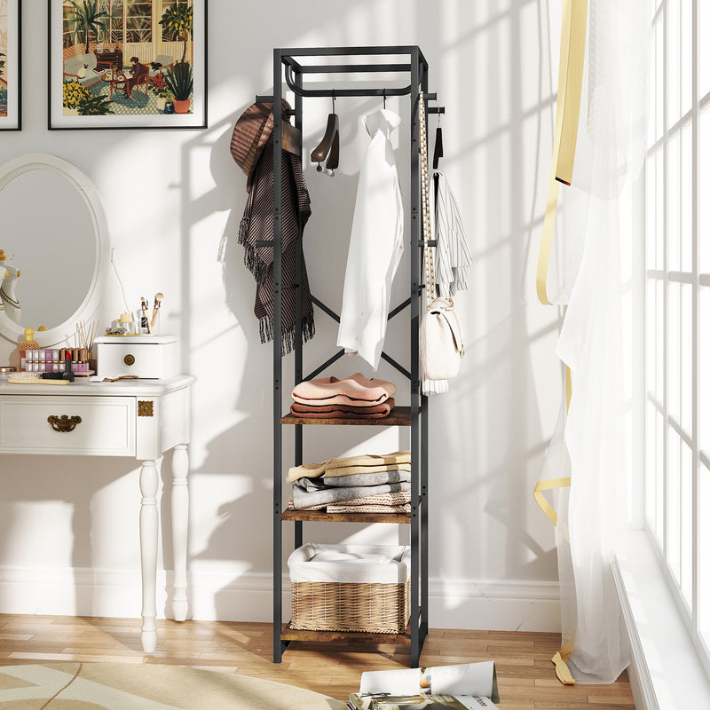 HOMCOM Clothes Rail With Storage Shelf And Hooks, Clothes Rack