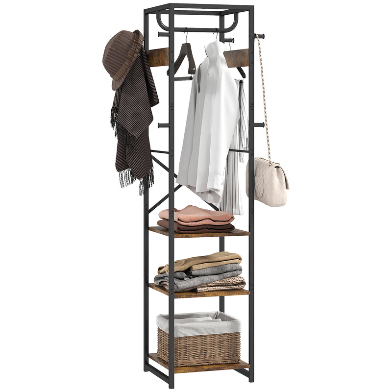 HOMCOM Clothes Rail With Storage Shelf And Hooks, Clothes Rack