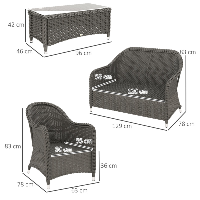 Outsunny 4 Pieces Rattan Sofa Set Outdoor Conservatory Furniture With Cushions