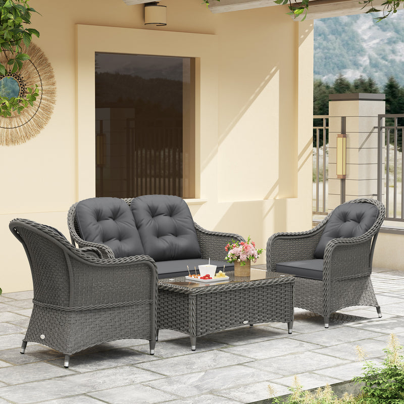 Outsunny 4 Pieces Rattan Sofa Set Outdoor Conservatory Furniture With Cushions