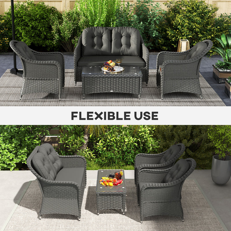 Outsunny 4 Pieces Rattan Sofa Set Outdoor Conservatory Furniture With Cushions