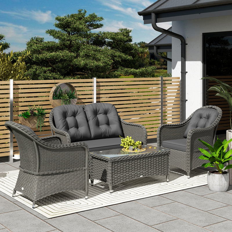 Outsunny 4 Pieces Rattan Sofa Set Outdoor Conservatory Furniture With Cushions