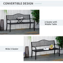 Outsunny Outdoor Bench with Liftable Middle Table, Patio Loveseat, Black