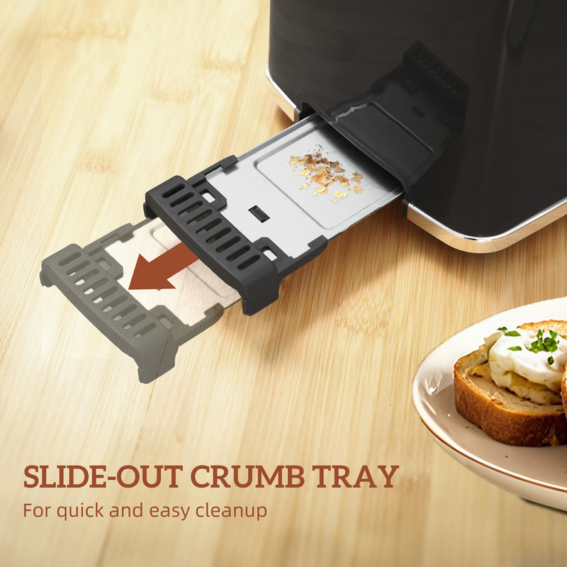 HOMCOM 1.7L 3000W Rapid Boil Kettle and 2 Slice Toaster Set Crumb Tray