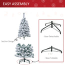 HOMCOM 4FT Prelit Artificial Snow Flocked Christmas Tree with Warm White LED Light- Green White