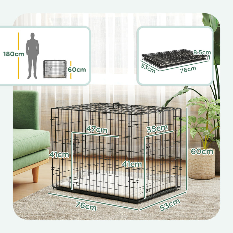 PawHut Dog Crate with 2 Doors, Tray, Soft Cushion