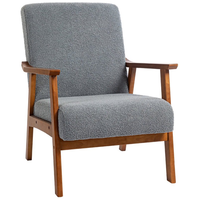 HOMCOM Boucle Accent Chair Armchair W/ Wide Seat For Living Room Bedroom - White/Grey