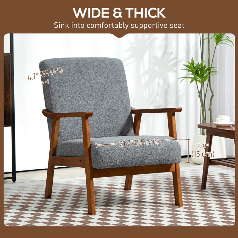 HOMCOM Boucle Accent Chair Armchair W/ Wide Seat For Living Room Bedroom - White/Grey