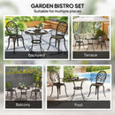 Outsunny 3PCs Bistro Set,  Aluminium Garden Table and Chairs