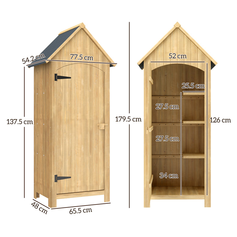 Outsunny Wooden Small Garden Shed with 3 Shelves and Tilt Roof