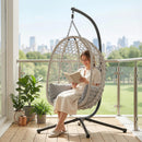 Outsunny Hanging Egg Chair, Rattan Swing Chair with Stand, Light Grey