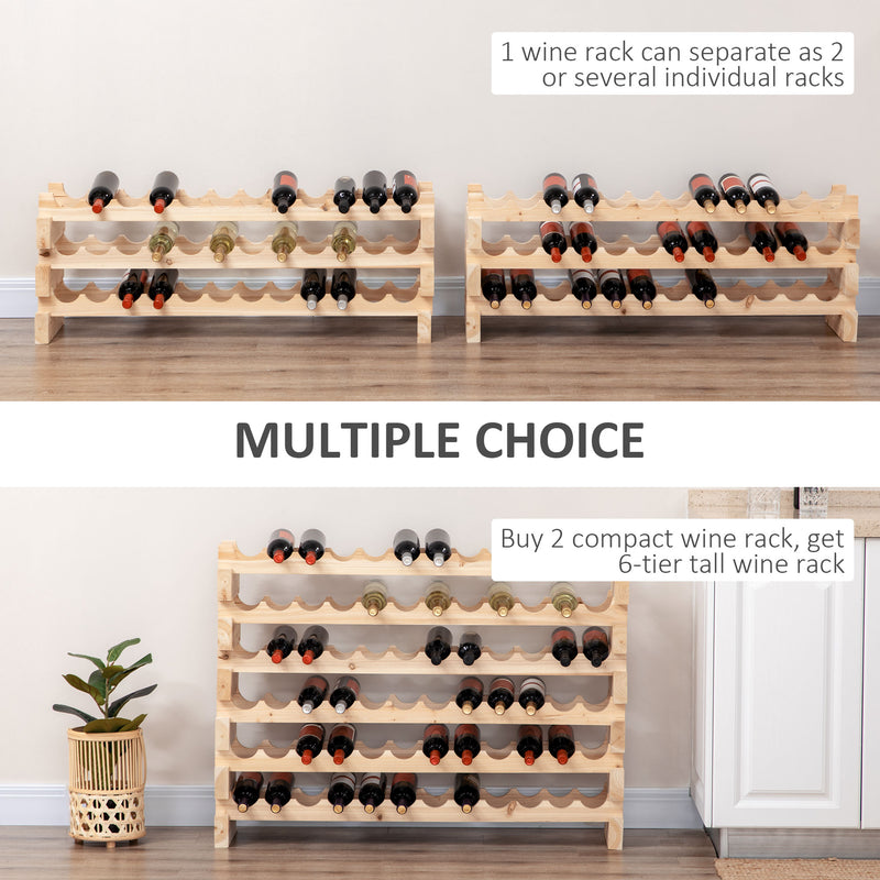 HOMCOM 36 Bottle Shelf Wine Rack Holder Standing Holds Storage Fir Wood Cellar