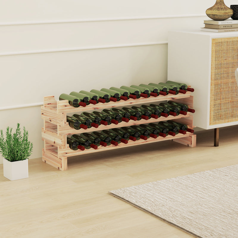 HOMCOM 36 Bottle Shelf Wine Rack Holder Standing Holds Storage Fir Wood Cellar