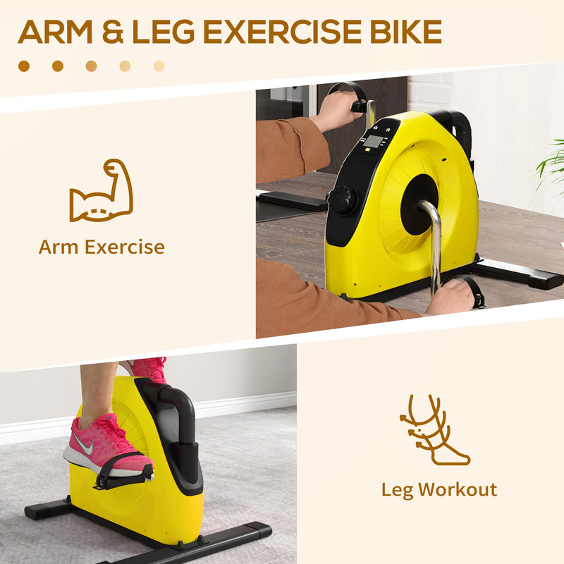 SPORTNOW Mini Exercise Bike, Under Desk Bike for Legs, Arms Workout, Yellow