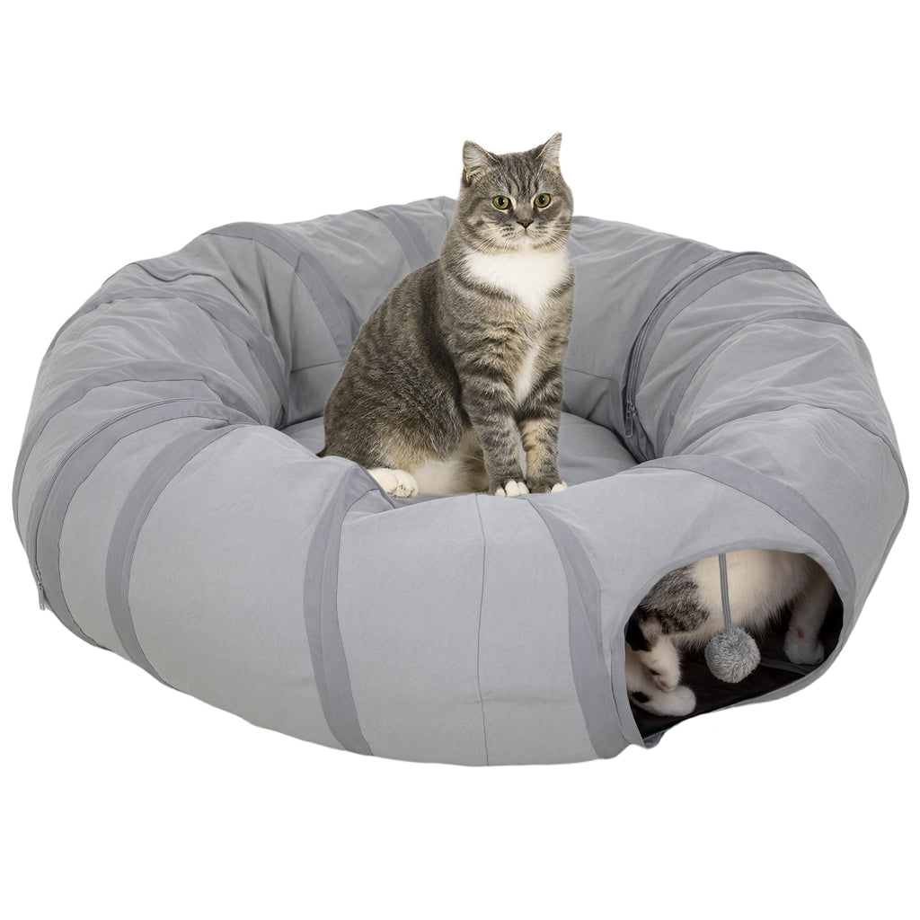 PawHut 2 In 1 Cat Tunnel With Bed, Cat Play Tunnel For Indoor Cats, Gr