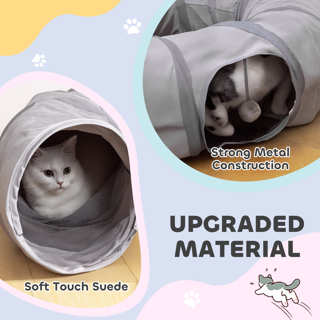 PawHut 2 In 1 Cat Tunnel With Bed, Cat Play Tunnel For Indoor Cats, Gr