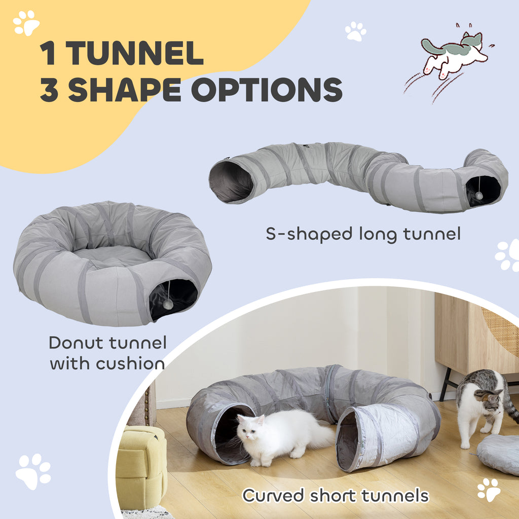 PawHut 2 In 1 Cat Tunnel With Bed, Cat Play Tunnel For Indoor Cats, Gr