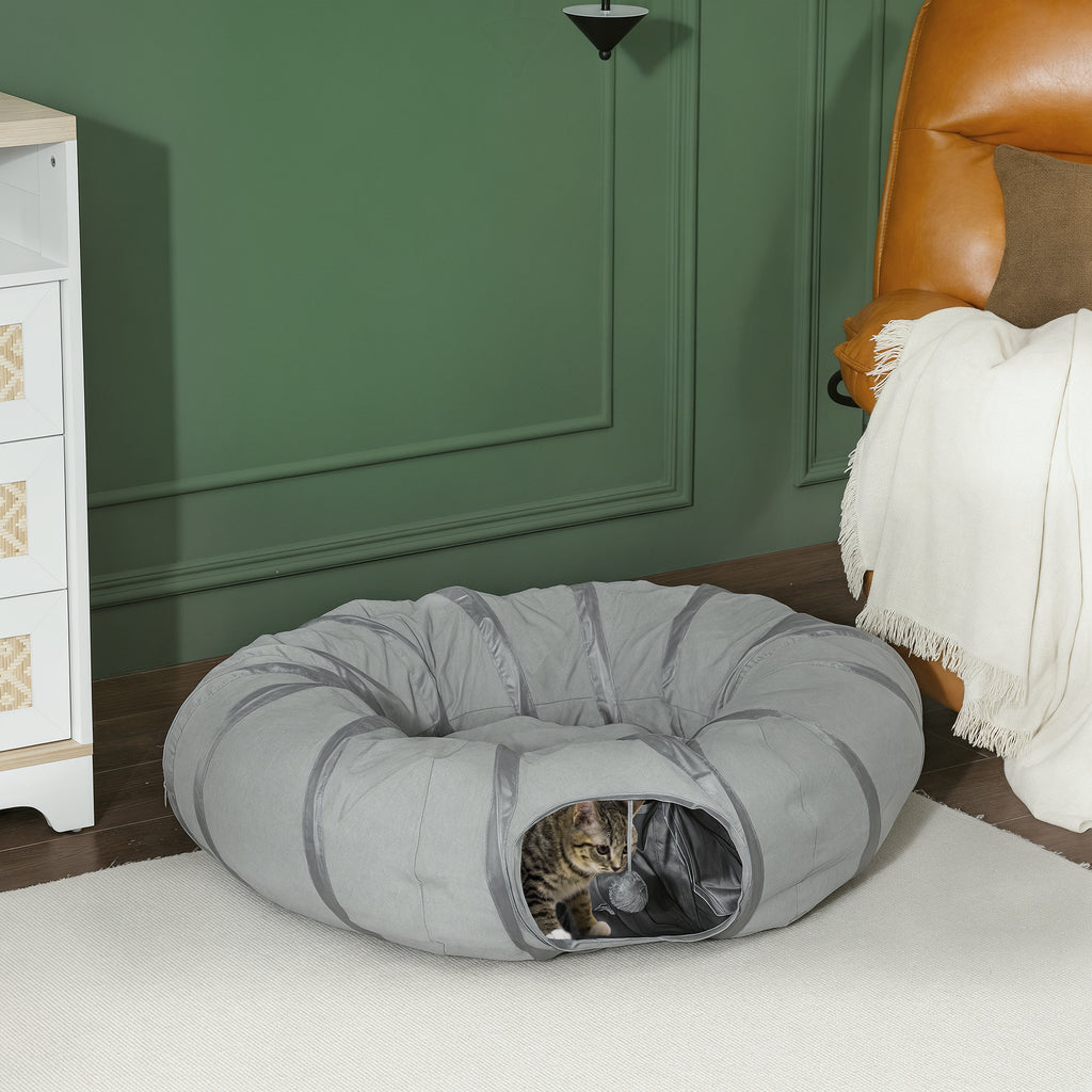 PawHut 2 In 1 Cat Tunnel With Bed, Cat Play Tunnel For Indoor Cats, Gr