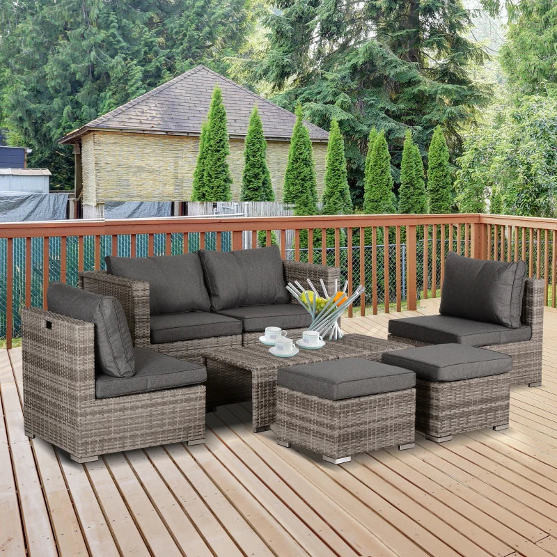 Outsunny Rattan Sofa Set 6 Seater 8 Piece - Grey