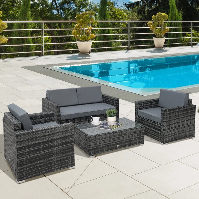 Outsunny Rattan Sofa Set 4 Piece - Grey