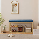 HOMCOM Shoe Storage Bench with Seat Cushion Tufted Shoe Rack Bench Dark Blue