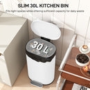 HOMCOM Slim Rectangular Pedal Bin With Soft-Close Lid, 30L Kitchen Bin White