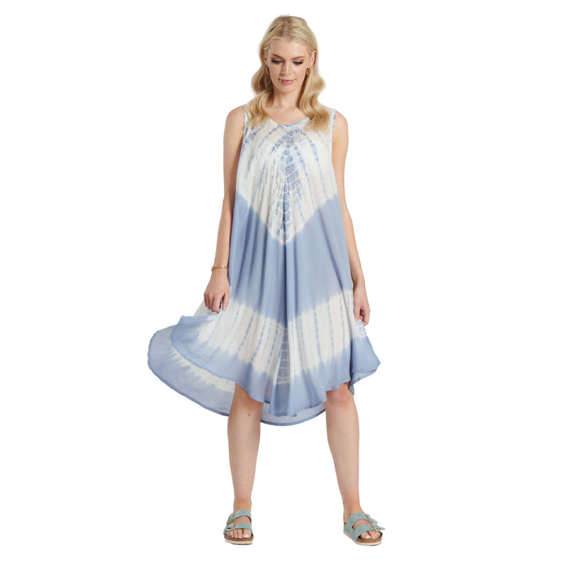 Tie Dye Tunic Dress - Blue & Cream