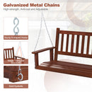 2/3 Person Wooden Outdoor Porch Swing with Adjustable Upper Chains-Brown-2 Person