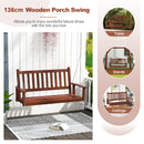 2/3 Person Wooden Outdoor Porch Swing with Adjustable Upper Chains-Brown-2 Person