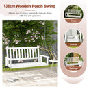 2/3 Person Wooden Outdoor Porch Swing with Adjustable Upper Chains-White-2 Person