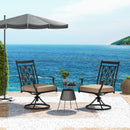 2 Pieces Outdoor Bistro Dining Chair Set Swivel Chairs With Blossom Pattern Backrest-Khaki