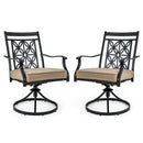 2 Pieces Outdoor Bistro Dining Chair Set Swivel Chairs With Blossom Pattern Backrest-Khaki