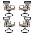 2 Pieces Outdoor Bistro Dining Chair Set Swivel Chairs With Blossom Pattern Backrest-Khaki