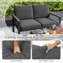 2 Piece Patio Aluminum Furniture Set with Wood-Plastic Armrests and Tabletop-Grey