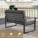 2 Piece Patio Aluminum Furniture Set with Wood-Plastic Armrests and Tabletop-Grey