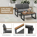 2 Piece Patio Aluminum Furniture Set with Wood-Plastic Armrests and Tabletop-Grey